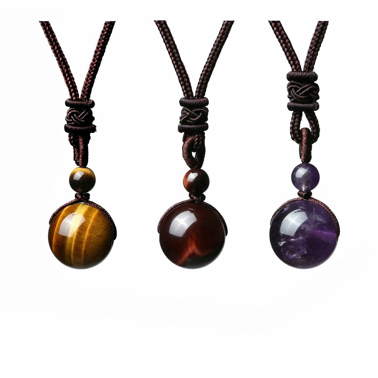 2023 cross-border Amazon 16MM tiger eye necklace necklace natural obsidian pendant amethyst necklace for men and women