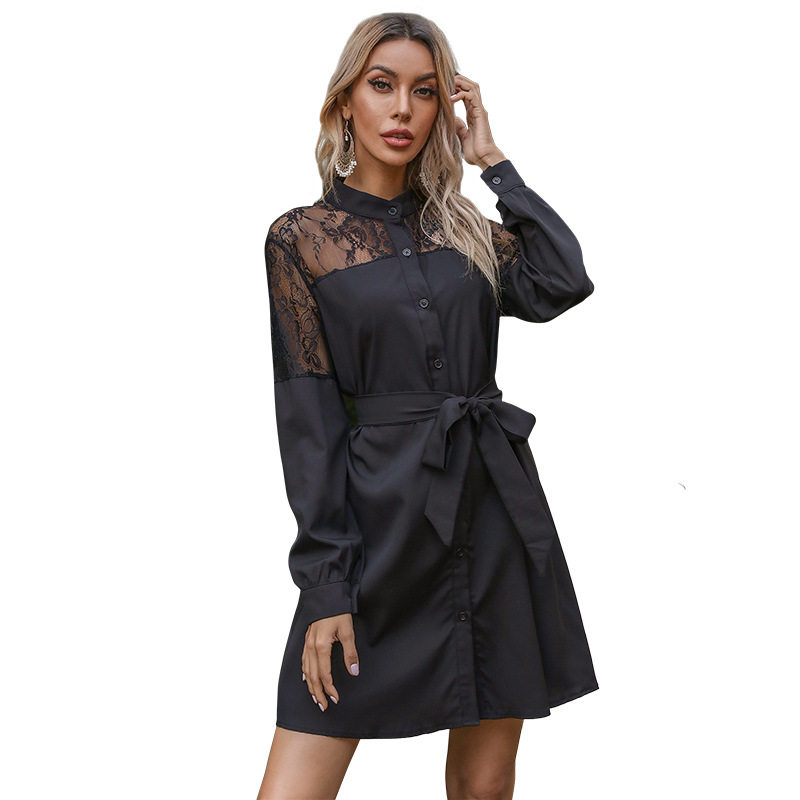 Vintage Black Lace Long Sleeve Dress for Women Elegant Autumn Style Perfect for Parties and Special Occasions Wholesale