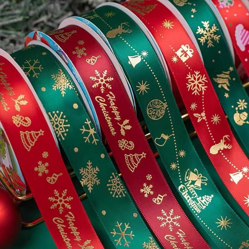 New Year Ribbon Christmas Tie Flowers Cake Gift Packaging Ribbon Christmas Number Decoration Red and Green Ribbon Roll Wholesale