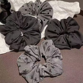 French Smoke Grey Bow Black Large Intestine Hair Ring Headwear Girl's Simple Marubeni Head Hair Hair Not Damaged Jewelry