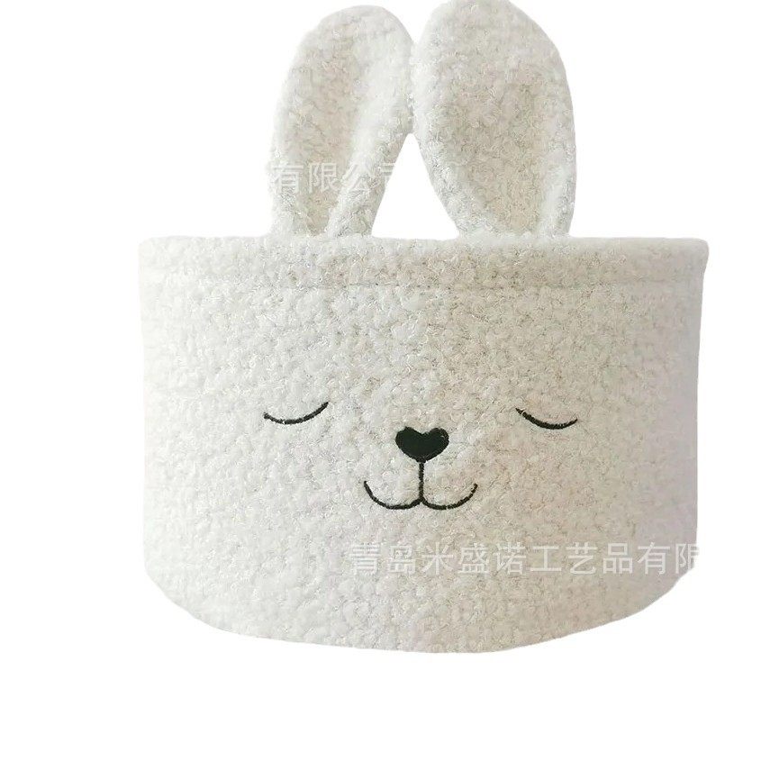 Cross-border Cartoon Rabbit Teddy Velvet Storage Basket Hallway Sundries Storage Basket Household Clothing Snack Toy Storage Basket