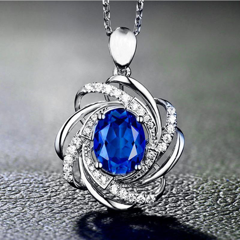 Foreign trade jewelry pendant necklace wholesale female minority design sense European and American fashion flower sapphire clavicle chain accessories