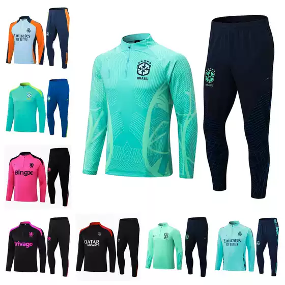 Long-Sleeved Football Training Uniform Set Brazil Argentina Atletico Madrid Real Madrid Paris France Football Jersey