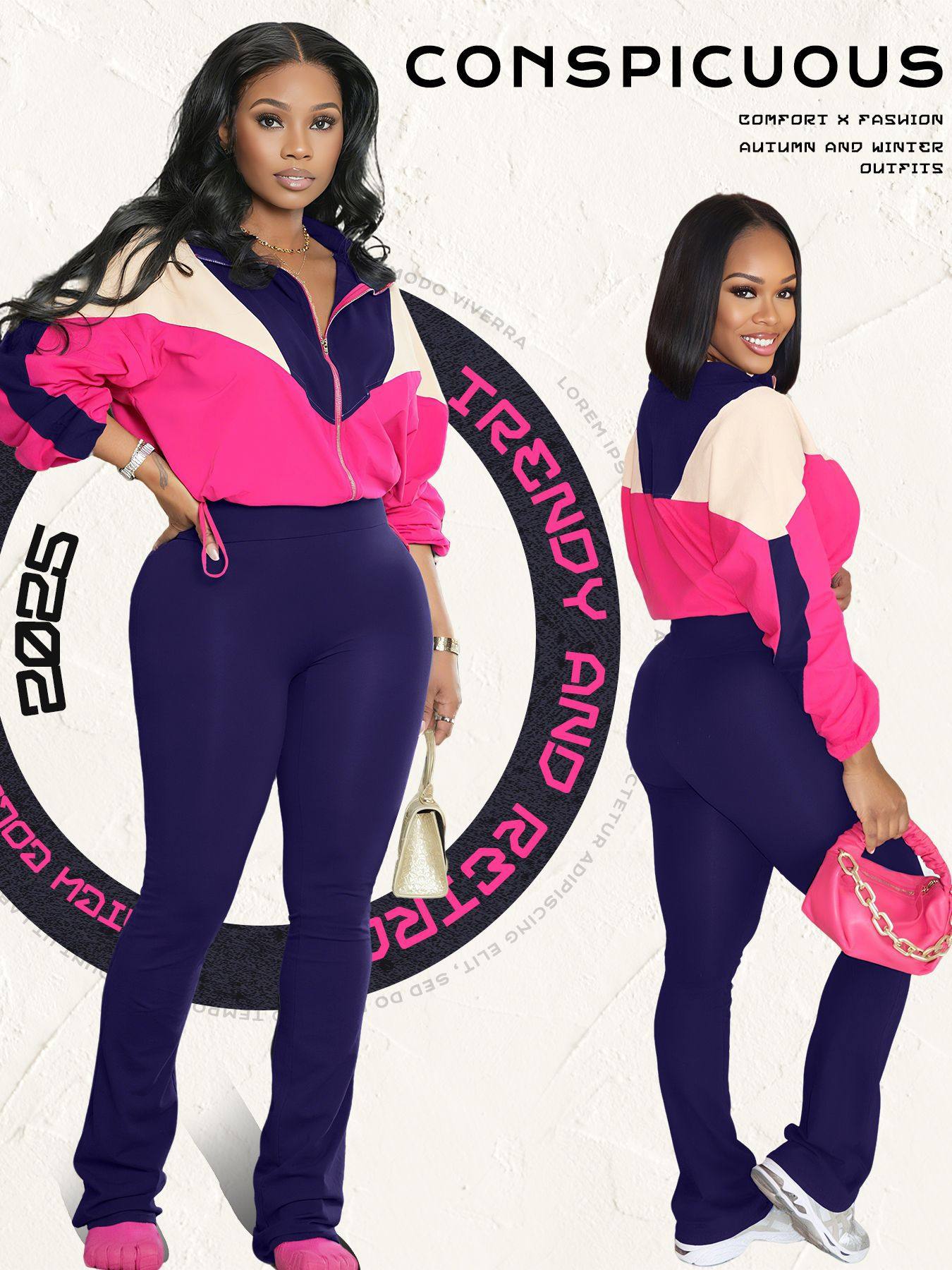 M3073 European and American velvet suit color matching zipper cardigan tights sports suit AliExpress Amazon supply