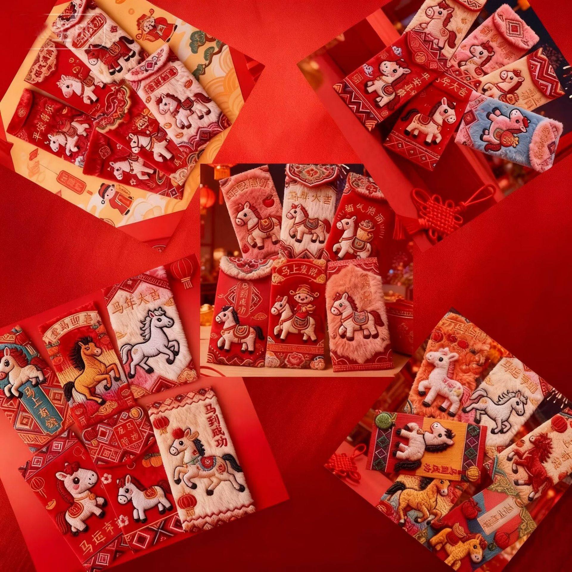 [High-End] Spring Festival Creative 5D Upgraded Imitation Embroider Cartoon Fuma Red Envelope for New Year Greetings and Red Packets for the Year of the Horse