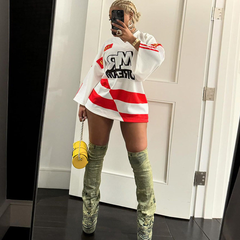 Womens Color Block Printed Long Sleeve V Neck T Shirt Comfortable Casual Style Fashion Trends Wholesale Available