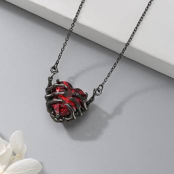 European and American Cross-border Retro Fashion Design Exaggerated Punk Style Stylish Dark Red Heart Ghost Claw Pendant Necklace for Men and Women