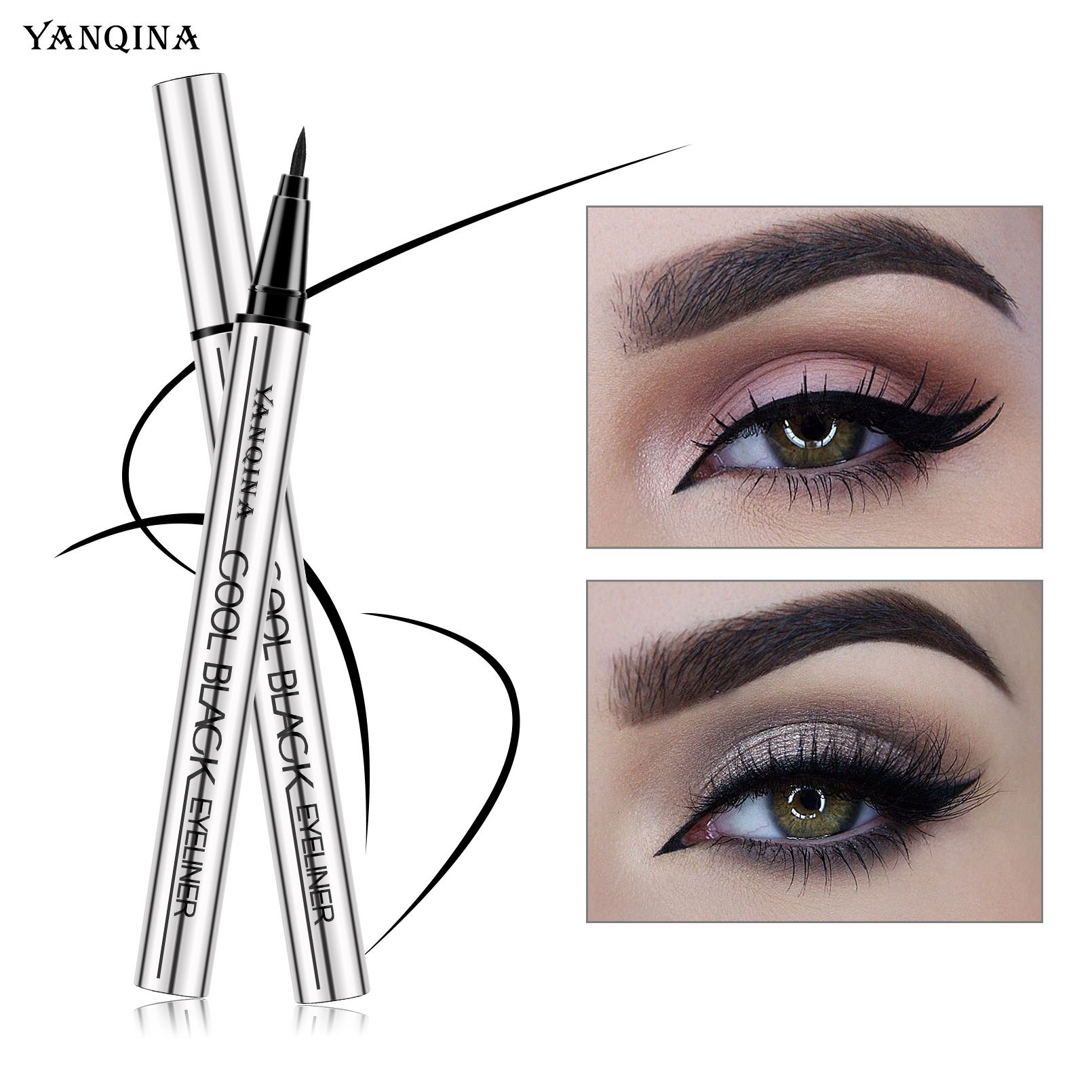 Yanqina Small Silver Tube Liquid Eyeliner Pen Non-Smudge Waterproof and Sweat-Proof Ultra-Fine Novice Eyeliner Gel Pen