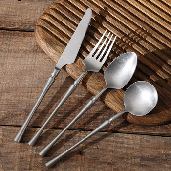 Retro Small Waist 304 Stainless Steel Steak Knife, Fork and Spoon Western Food Tableware Set Old Dessert Spoon Stirring Spoon