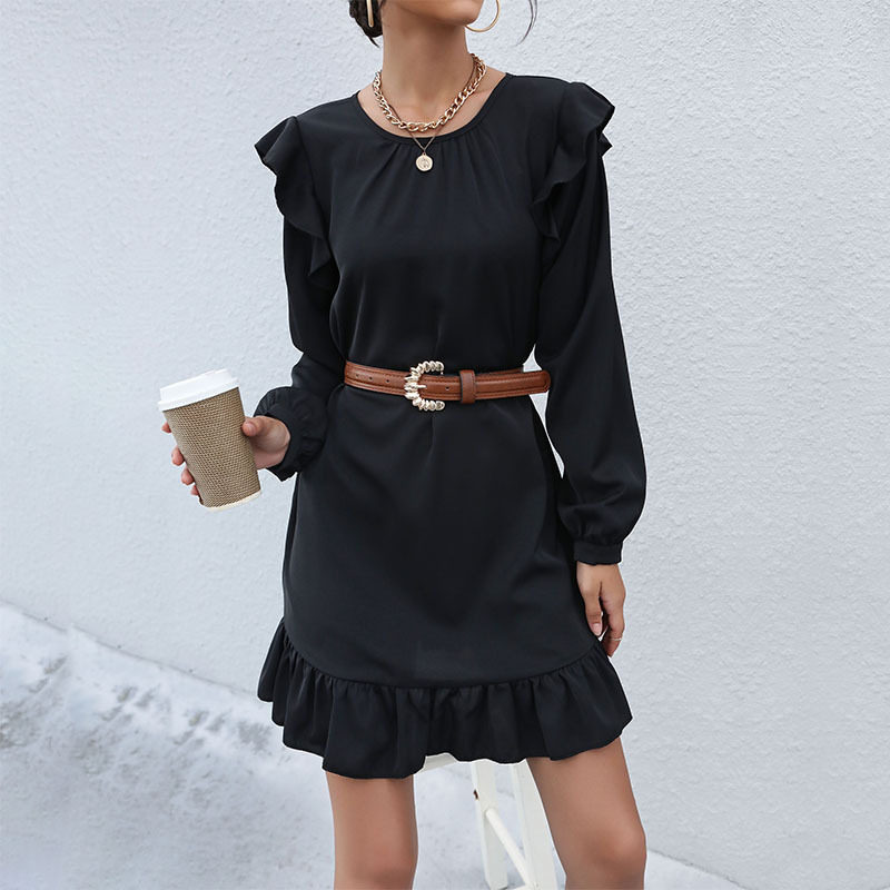 Floral Ruffle Loose Dress Elegant Autumn Style Vintage Inspired Comfortable Fit Wholesale Available