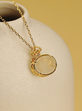 白玉髓平安如意锁项链925纯银小众设计国风长命锁锁骨链节日礼物