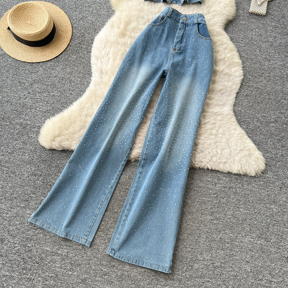Sleeveless Denim Jumpsuit Set for Women Slim Fit High Waist Halter Neck Summer Casual Wear Wholesale Available