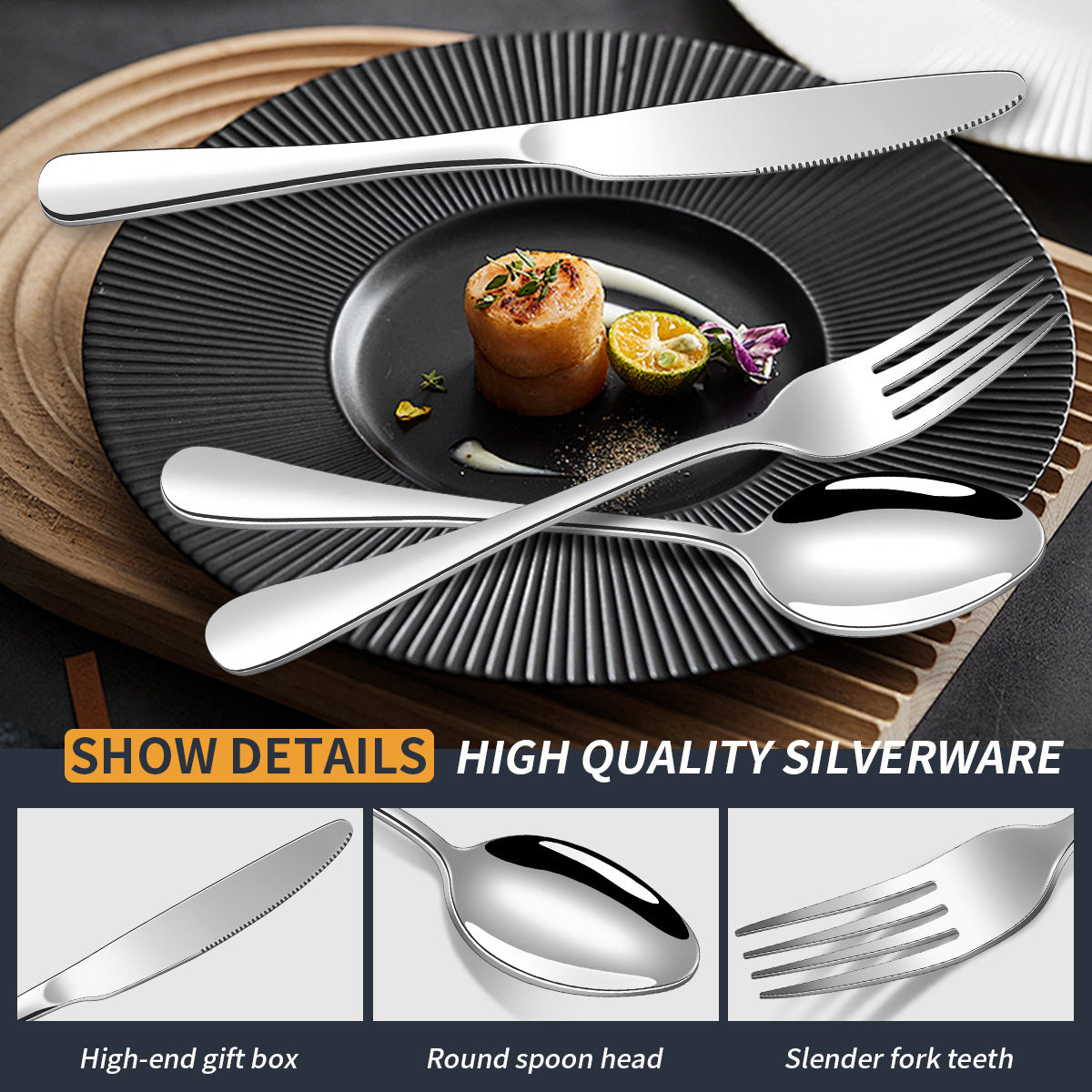 Amazon Cross-Border Manufacturer Wholesale 1010 Stainless Steel Knife, Fork and Spoon Hotel Tableware Thickeneded Main Meal Steak Knife and Fork