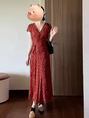 Floral Dress for Petite Women, Summer Waist-Cinching French Style, High-End and Elegant Mid-Length Dress That Makes Petite Women Look Taller