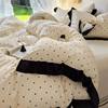 French-Style Gentle Girl Ins Lace Polka Dot Washed Cotton Four-Piece Bedding Set Solid Color Duvet Cover Three-Piece Set 1.8 Fitted Sheet