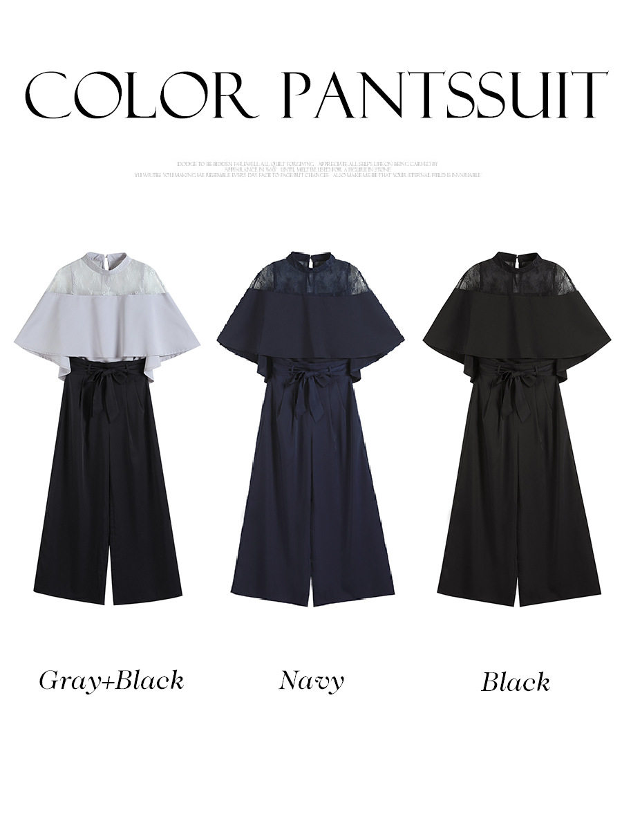 Cuiying Xia Xin Elegant Sleeve Lace Spliced Ruffle Top Slim Korean Style Wide Leg Pants Suit Women 88306