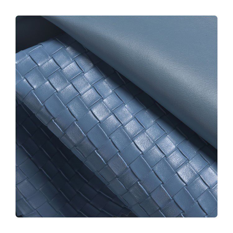 Factory 1.1mm woven plaid embossed PVC artificial leather dining table bags stationery shoe leather