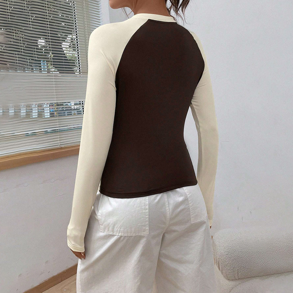 Casual T Shirt Womens Relaxed Fit Color Block Design Spring Summer Fashion Versatile Layering Top Wholesale