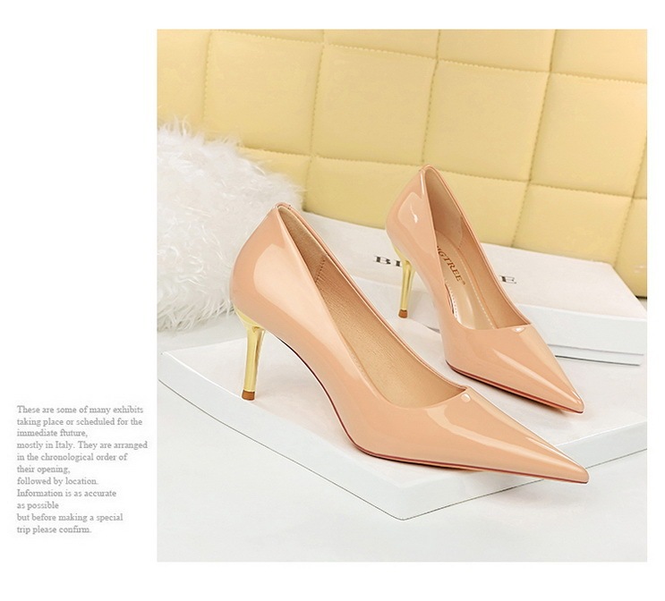 Giày cao gót nữ mũi nhọn da bóng gót kim loại thanh mảnh tôn dáng — 7122-1 đen 10CM, 7122-1 màu nude 10CM, 7122-1 Rượu Vang Đỏ 10CM, 7122-A1 đen 7CM