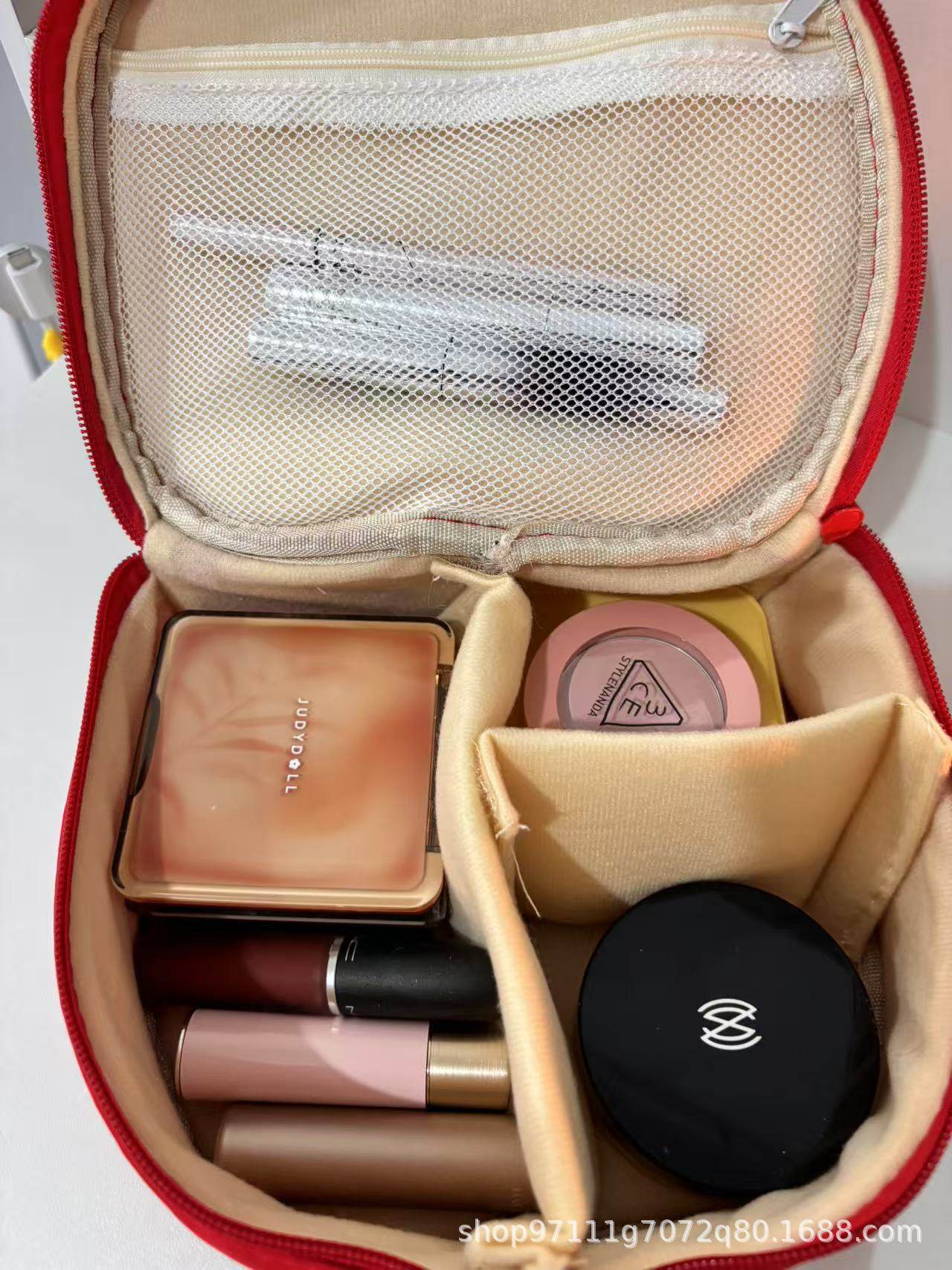 Red Apple Cosmetic Bag Large Capacity Cute Skin Care Product Storage Bag Women's Portable Portable Partition Storage Toiletry Bag