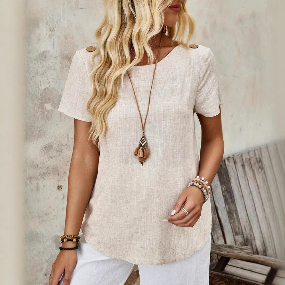 Summer Womens Casual Solid Color Short Sleeve Button Up Top Versatile Style for Everyday Wear Wholesale Available
