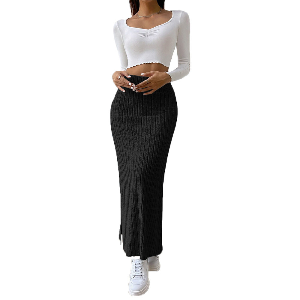 High Waisted A Line Skirt Fashionable Minimalist Ribbed Texture Spring Summer Casual Wear Wholesale Available