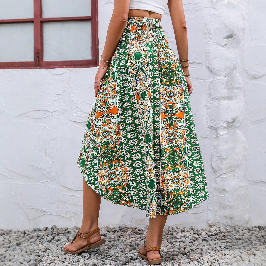 Vintage Floral Asymmetrical Midi Skirt Lightweight Flowing Design Perfect for Spring Summer Occasions Wholesale