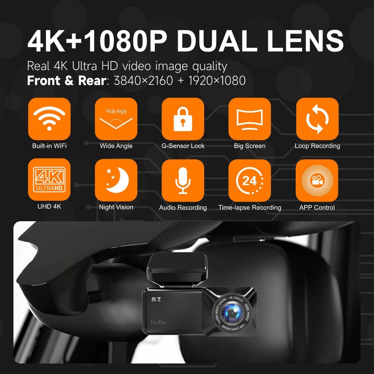 25 New Models of Temu Cross-Border Dual-Recording Dash Cams with Front 4K and Rear 2160P, 170-Degree High-Definition Night Vision, and 5g Wifi