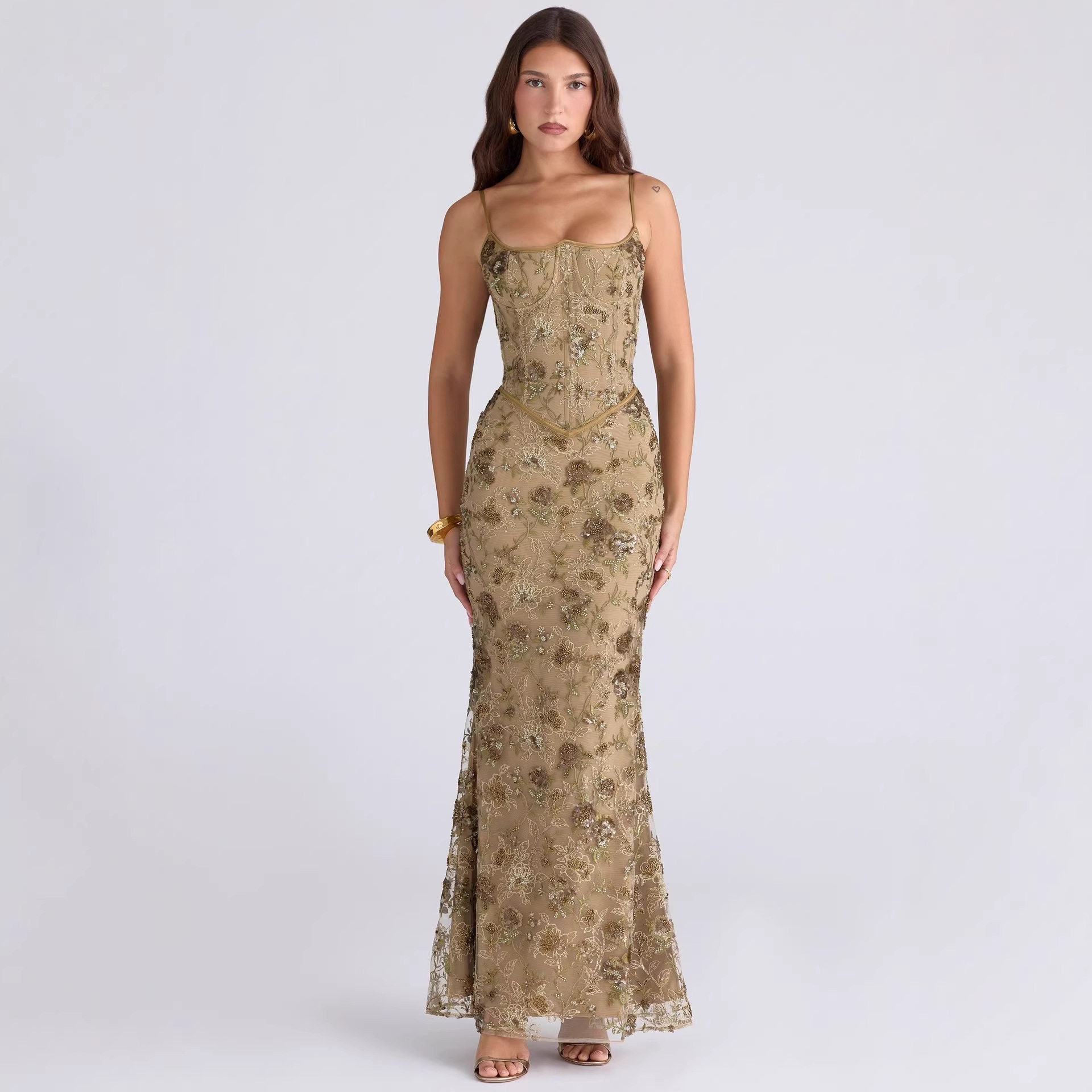 Elegant Sleeveless Backless Dress Low Neckline Tie Detail Chic Style Perfect for Parties and Special Occasions