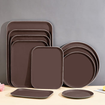 Non-Slip Tempered Round Tray Hotel Catering Special Tea Tray Serving Tray Plastic Rectangular Tray Commercial