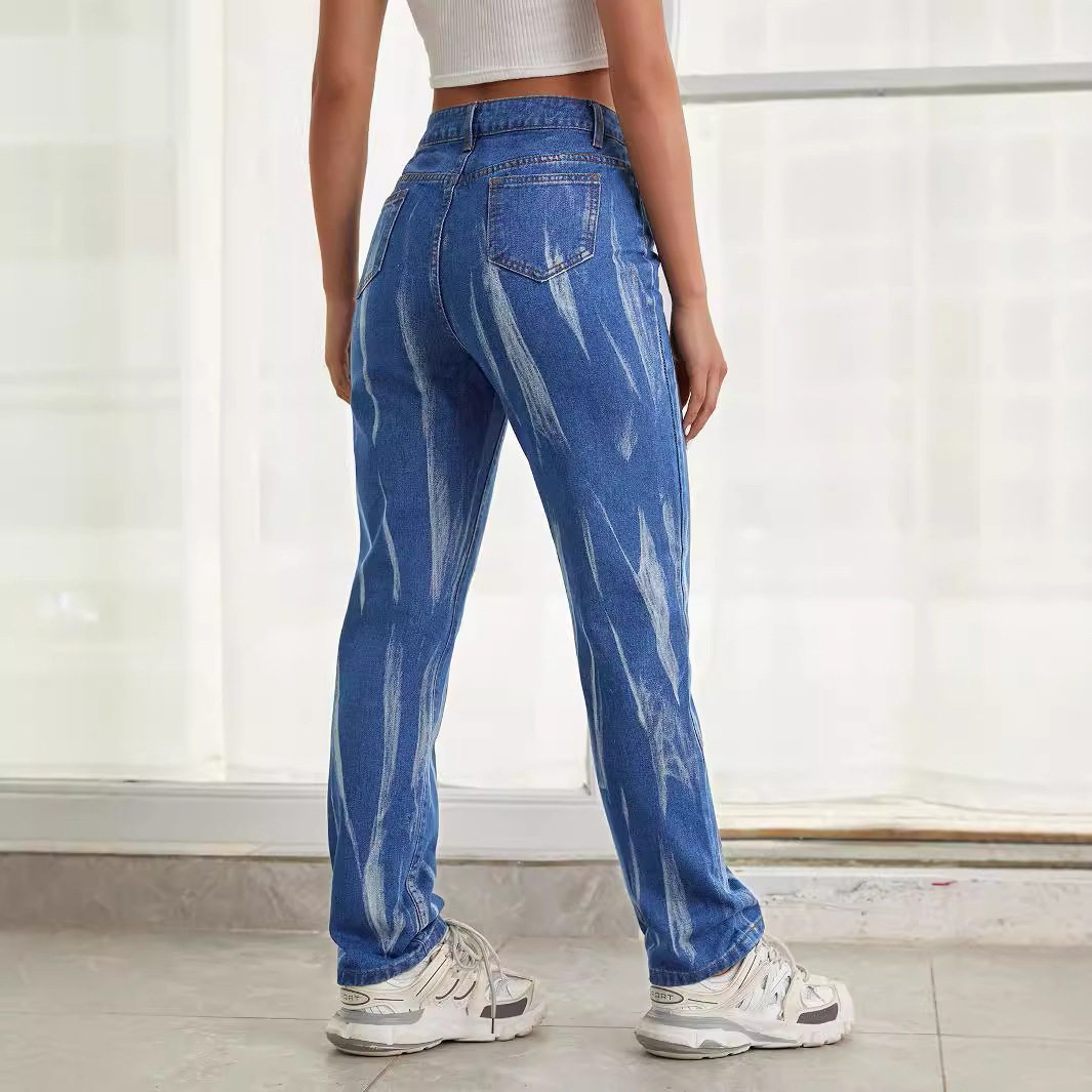 Tie Dye Straight Leg Jeans Slim Fit Casual Style Womens Fashion Ready to Ship Wholesale Available