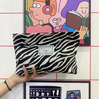 Cross-border South Korea Fashion Zebra Pattern Cosmetic Bag Wash Bag Women's Handbag Handbag Handbag Convenient Large Capacity Storage Bag