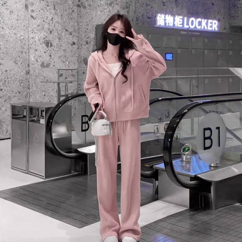 plus size Women's Clothing Autumn Winter Small Western-style Casual Design Two-piece Set Flesh Covering Slimming Sweater Sports suit Women's chubby girl