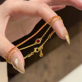 Stacked Wear Hand-woven Red Diamond Red Rope Gold Bracelet Fashionable Elegant All-match High-end Feeling Life Year Hand Rope