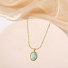 Ruili Retro Elegant Green Cat's Eye Necklace Oval Natural Pendant Women's Collarbone Chain Summer Simple Exquisite Necklace Chain