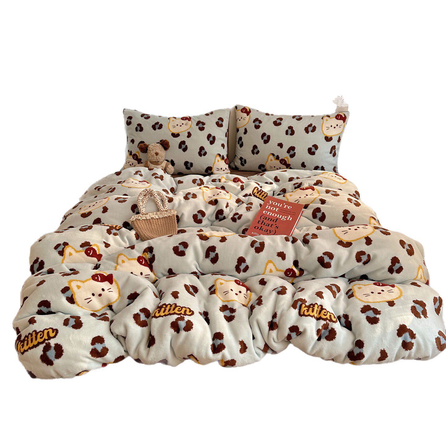 Class A Winter Milk Velvet Four-piece Set Ins Thickened Warm Student Three-piece Set Cartoon Dormitory Home Bed Sheet Quilt Cover