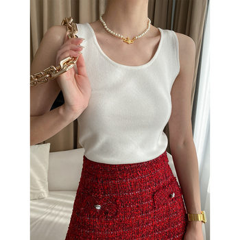 Sinan French Classic Goose Egg Crew Neck Fit Hidden Meat Version Basic Knitted Vest SN2802