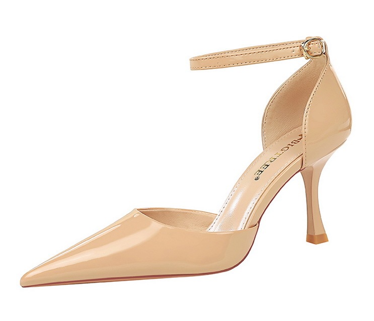 Sandal cao gót nữ mũi nhọn quai ngang gót ly, đế cao su, phong cách thanh lịch — Màu đen, Màu đỏ, Màu đỏ rượu, Màu nude