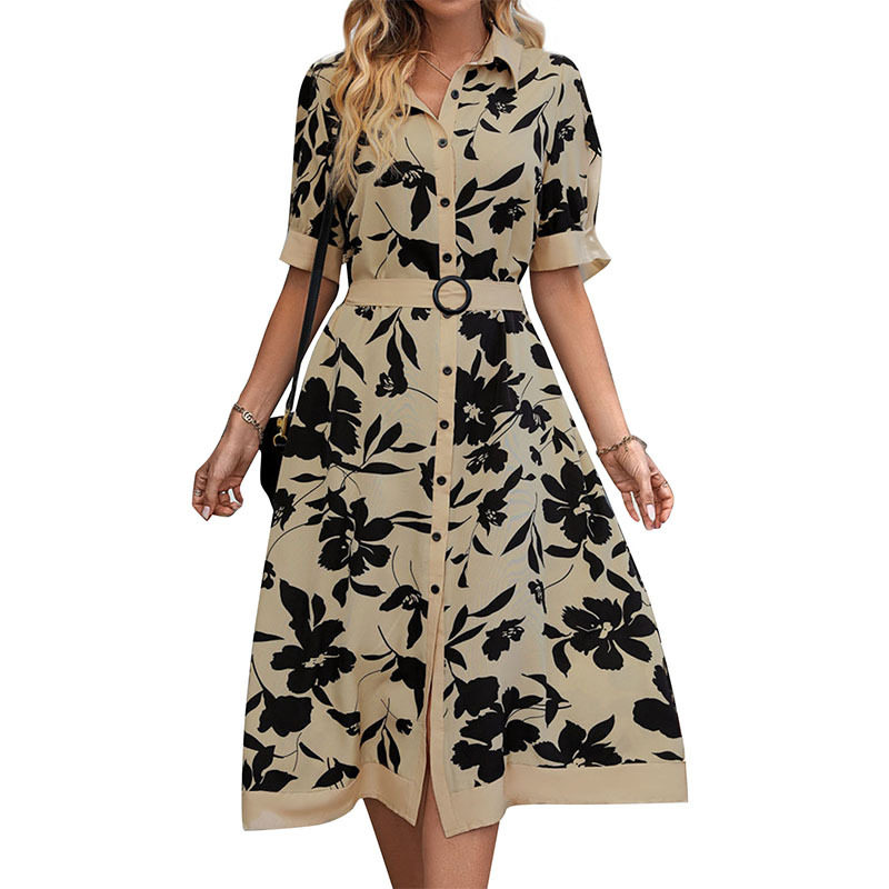 Floral Print Summer Dress Womens Casual Shirt Dress Lightweight Short Sleeve Trendy Design Wholesale Available