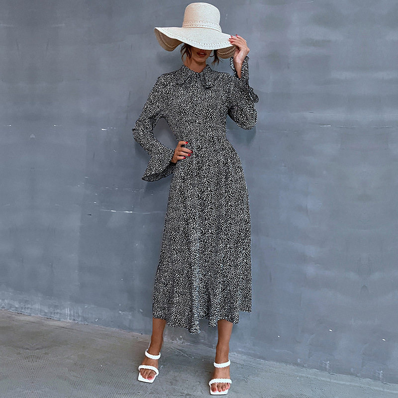 Long Sleeve Black Floral Maxi Dress for Women Stylish Autumn Winter Design Perfect for Casual or Formal Occasions