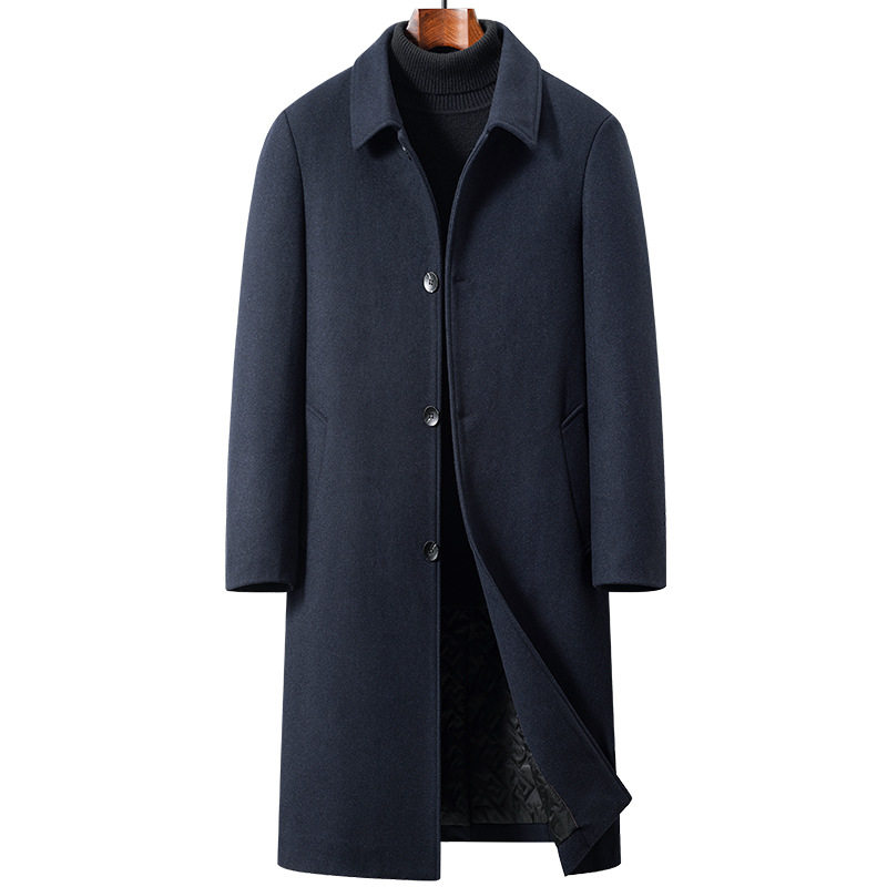 Mens Woolen Overcoat Knee Length Thickened Warm Stylish Autumn Winter Outerwear Wholesale Available