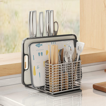 304 stainless steel kitchen knife rack storage rack chopsticks cage knife storage rack household cutting board cutting board rack Integrated Rack
