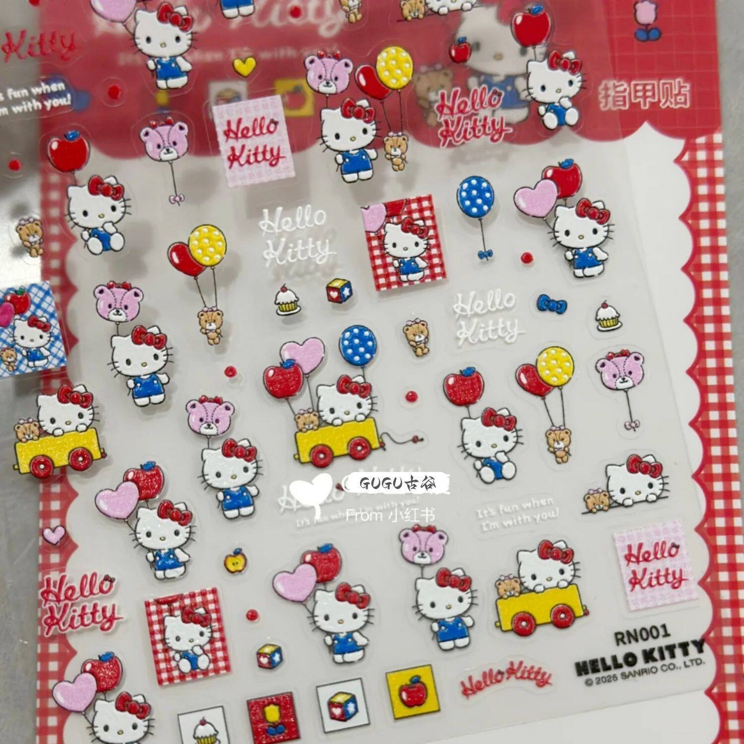 Sanrio Embossed Stereo Nail Art Stickers Apple Katie Paper Cartoon Cute Adhesive Camera Water Cup DIY Nail Stickers