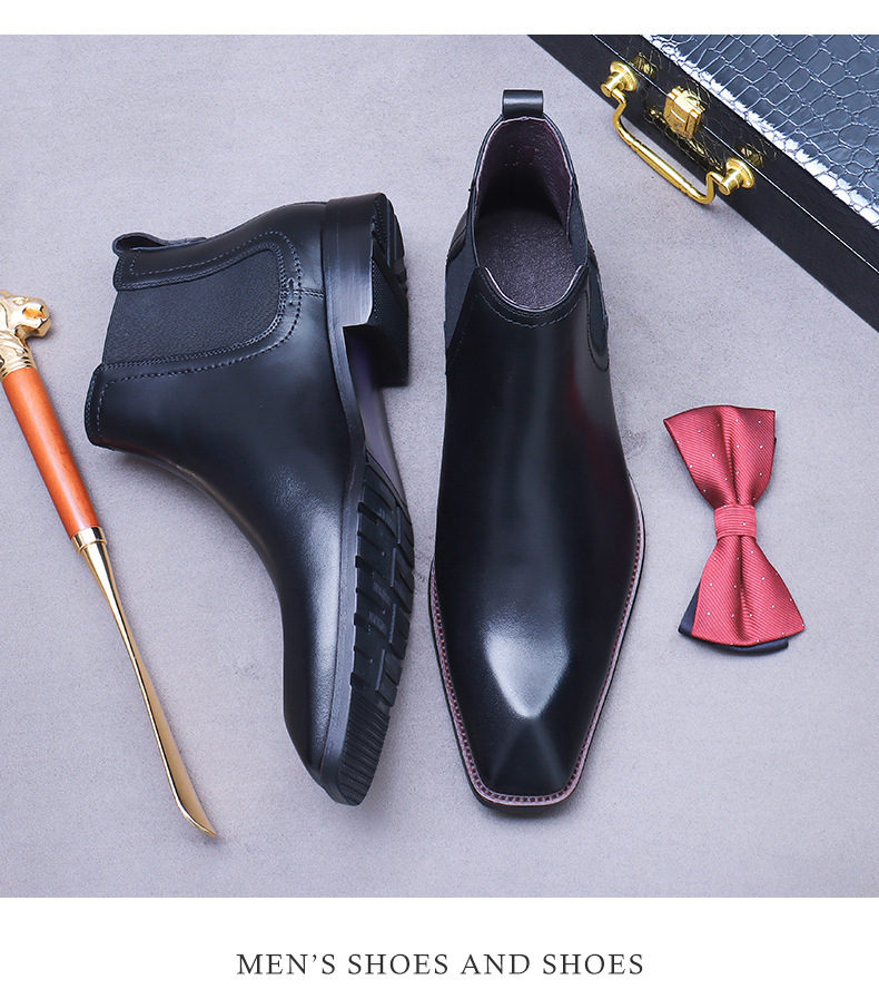 Giày Chelsea boot nam da bò thật cổ thấp dây chun hai bên — Màu nâu vàng, Màu đen (kiểu lót lông), Màu đen, Màu nâu vàng mẫu lót nhung