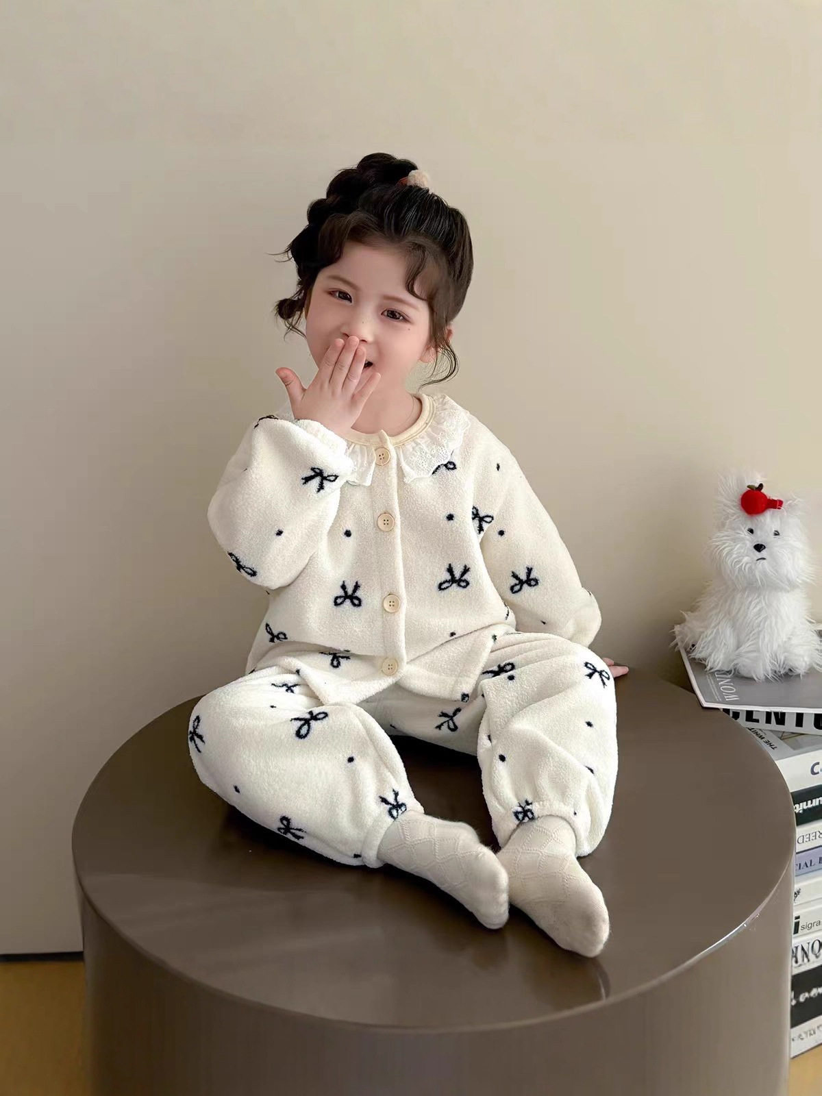 Set pemanas anak baru, koleksi musim gugur dan dingin, piyama kardigan bulu karang anak perempuan, set pakaian rumah bayi