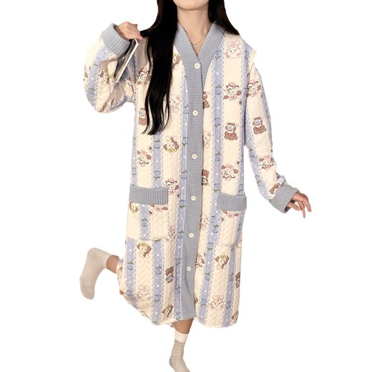 Pregnant Women with Chest Pad Maternal Examination Nightgown Autumn and Winter Nursing Pajamas Postpartum Feeding Air Cotton Maternal Clothing