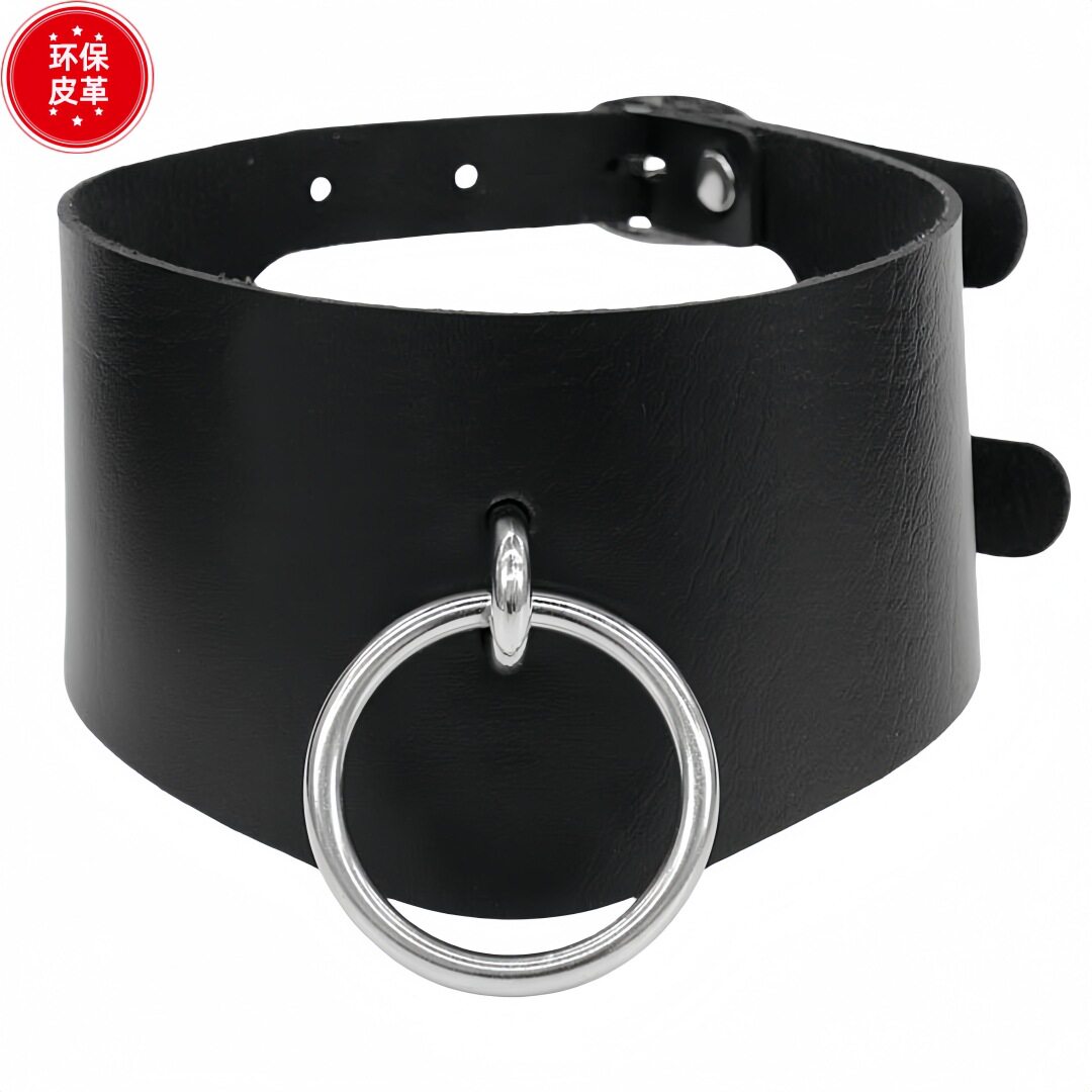 Eco-Friendly Pu Leather European and American Fashion Exaggerated Nightclub Punk O-Ring Necklace Street Style Nightclub Choker Neck Chain