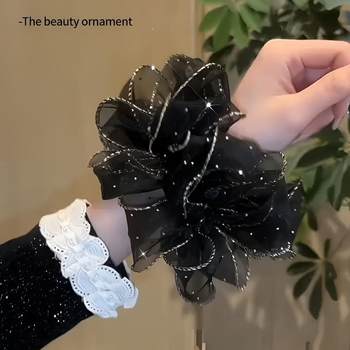 Sparkling Diamond Starry Headband Organza Scrunchie Hair Tie Hair Rope for Girls Low Bun Hair Accessory Fluffy Ribbon