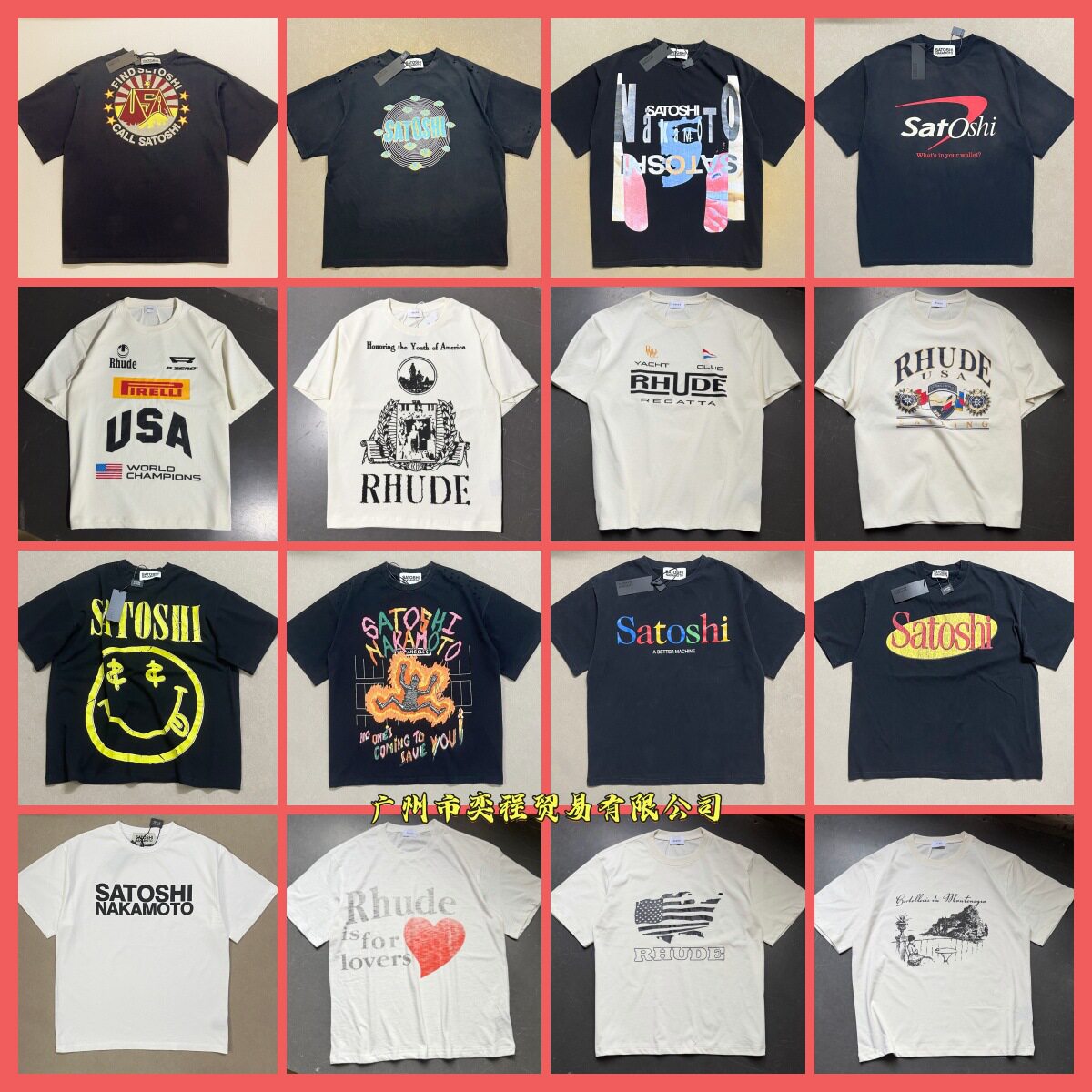 เสื้อยืดแขนสั้นพิมพ์ลายตัวอักษรเรขาคณิตแบรนด์ดัง Rhude สไตล์ยุโรป-อเมริกัน แนวฮิปฮอป สำหรับผู้ชายและผู้หญิง แบบครอสบอร์เดอร์ 25Ss