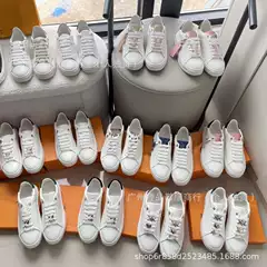 European Style New Three-Dimensional Printed Lace-Up White Sneakers with Leather Surface, Thick Sole, Height-Increasing Sports Casual Shoes